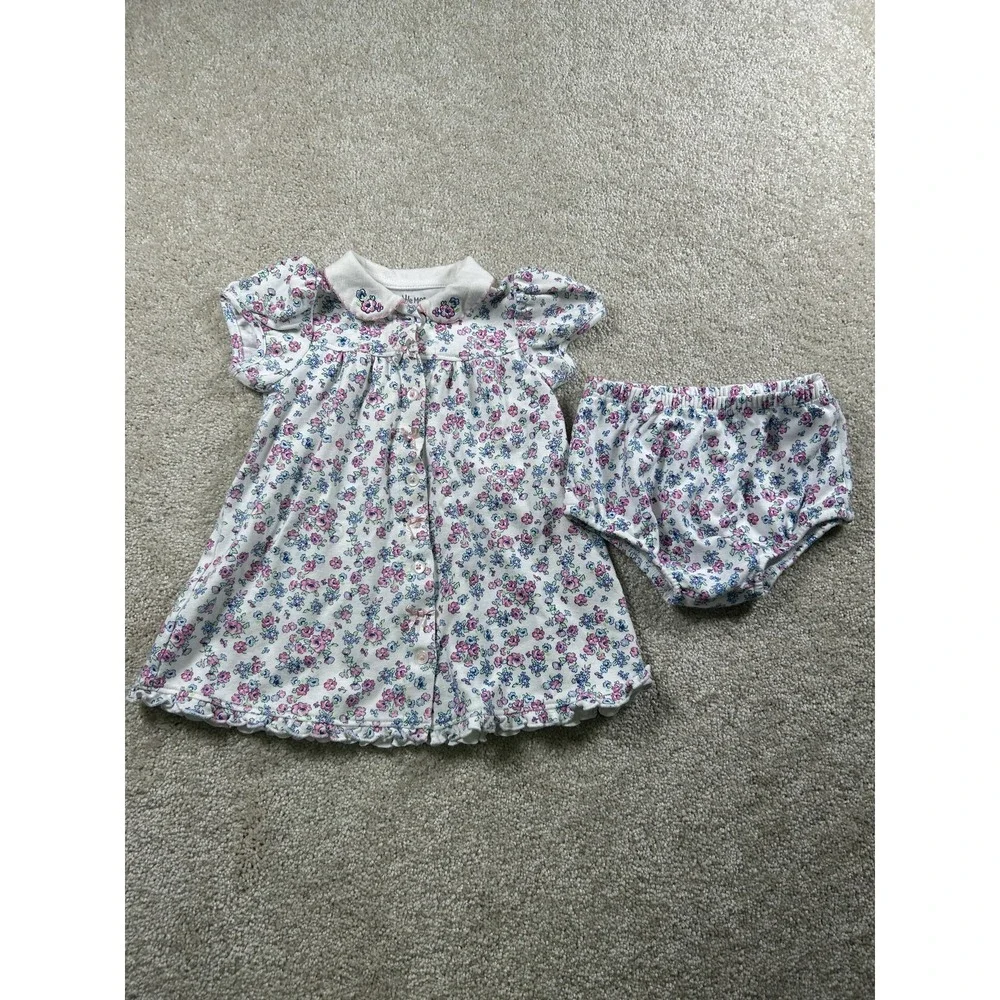 Little Me Baby Dress Bloomers Set 9 Months Pink‎ Blue Floral Cotton Outfit